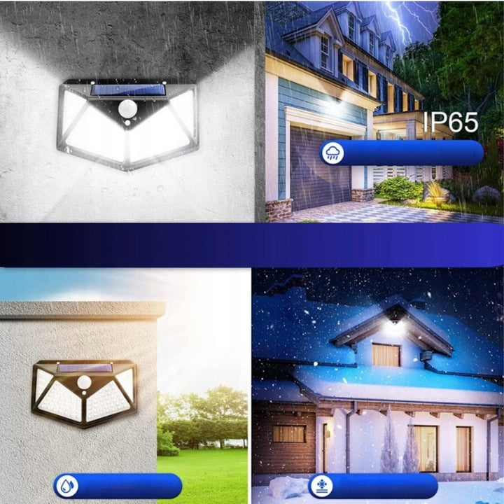 Lampa Solarna 100 Led Z Czujnikiem Zmierzchu Ruchu Elewacyjna Naścienna