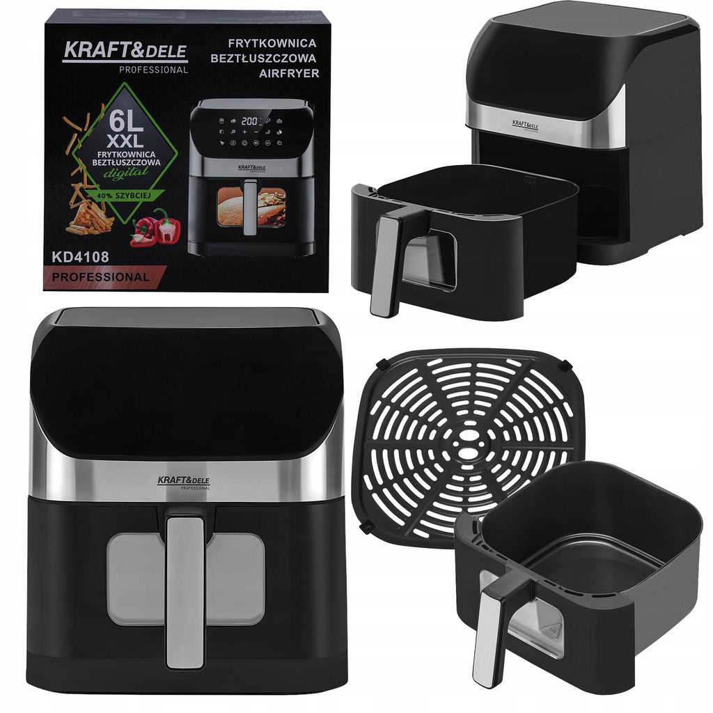 Frytkownica Beztłuszczowa LED AIRFRYER 6L 2000W XXL 10 Trybów Gotowania