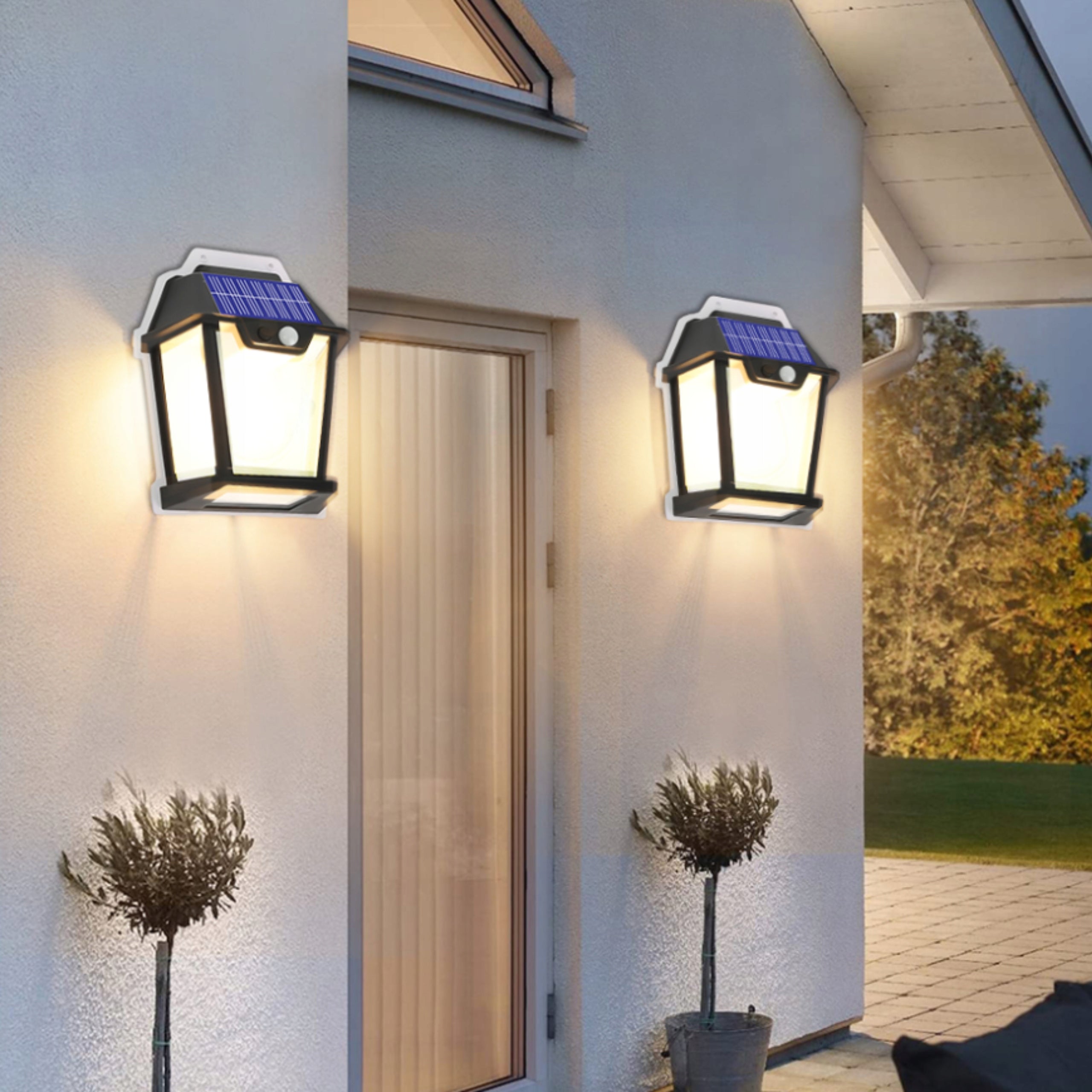 Lampa Solarna Latarnia Z Czujnikiem Zmierzchu Ruchu Elewacyjna Kinkiet