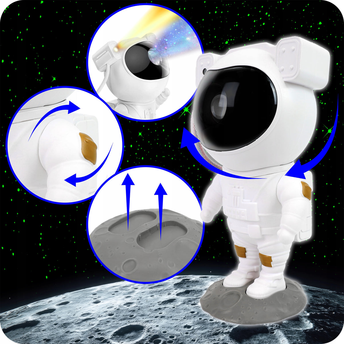 PROJEKTOR GWIAZD LAMPKA NOCNA LED ASTRONAUTA DLA DZIECI RZUTNIK PILOT 5 GEN