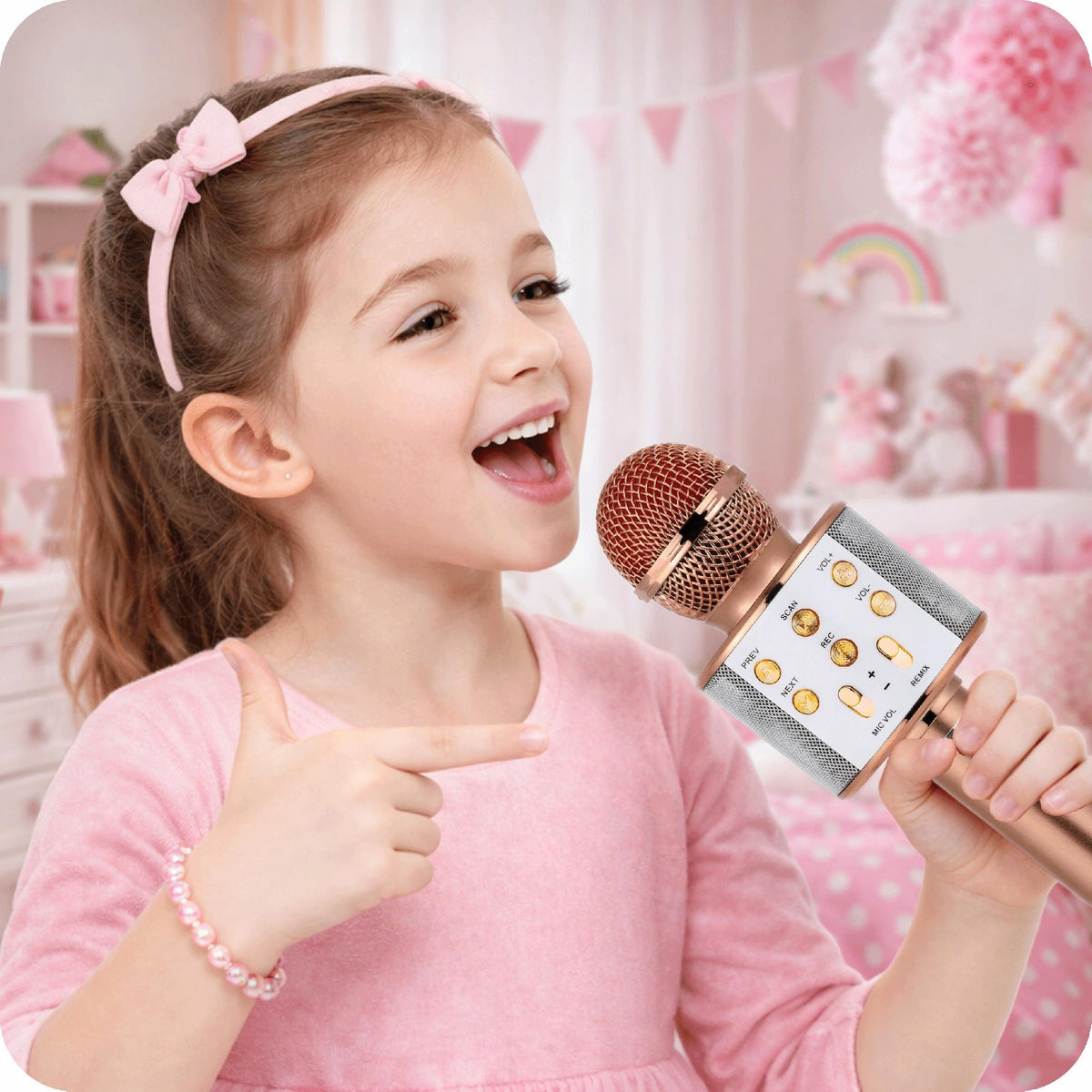 MIKROFON BEZPRZEWODOWY DLA DZIECI KARAOKE Z GŁOŚNIKIEM BLUETOOTH USB MIX