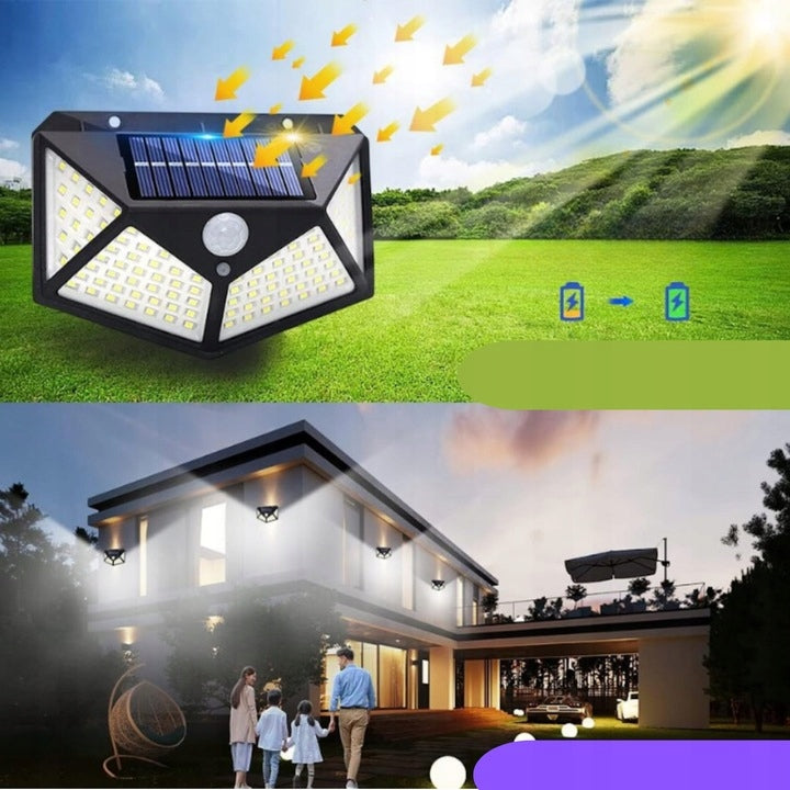 Lampa Solarna 100 Led Z Czujnikiem Zmierzchu Ruchu Elewacyjna Naścienna