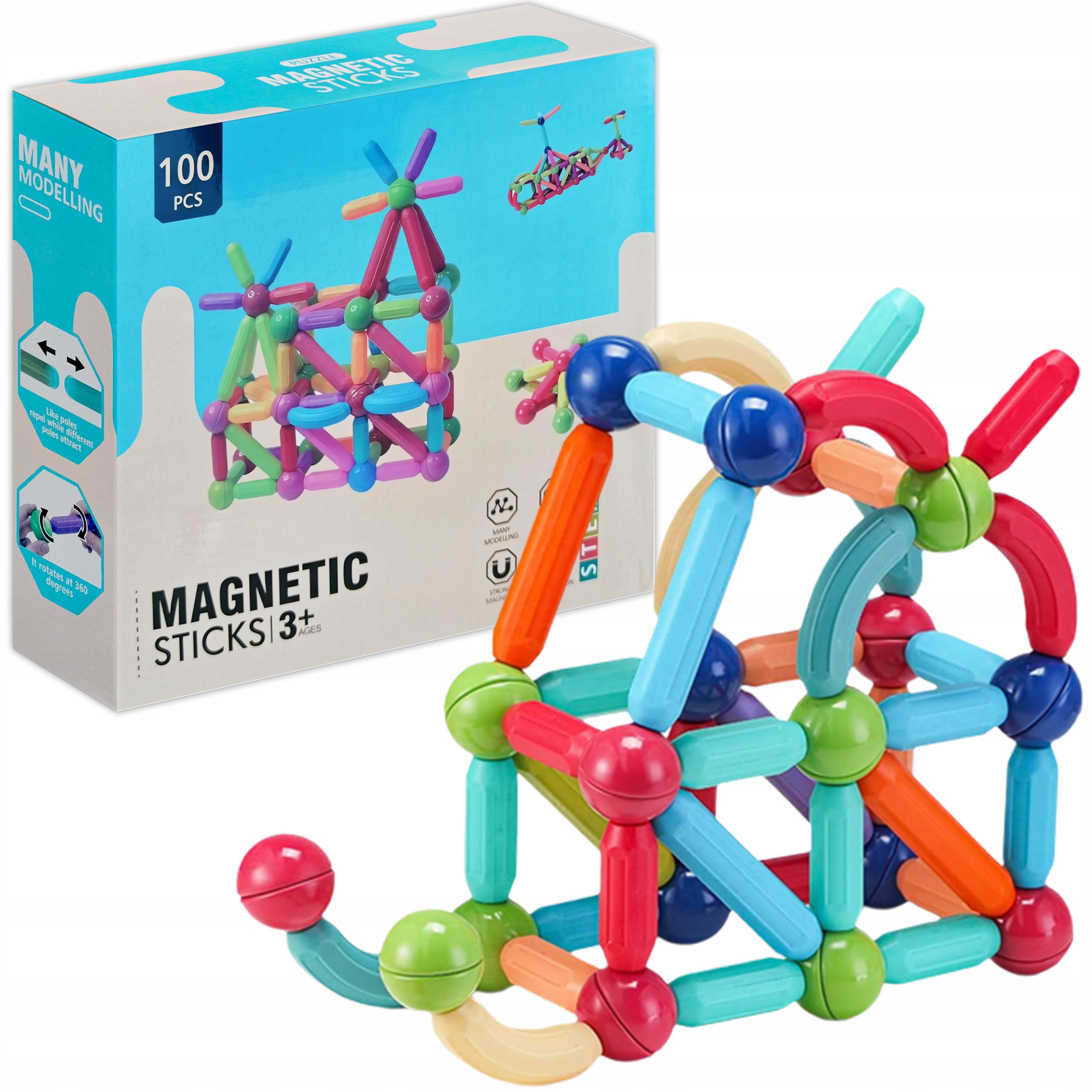 Klocki Magnetyczne Konstrukcyjne Edukacyjne Dla Dzieci Stick Patyczki 100El