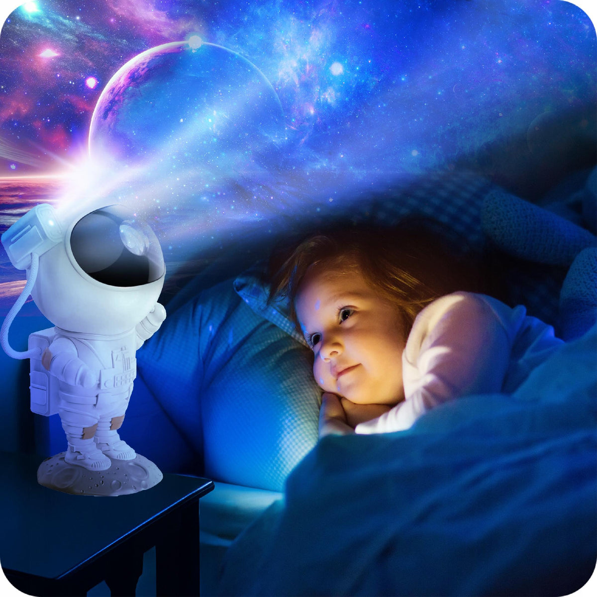 PROJEKTOR GWIAZD LAMPKA NOCNA LED ASTRONAUTA DLA DZIECI RZUTNIK PILOT 5 GEN