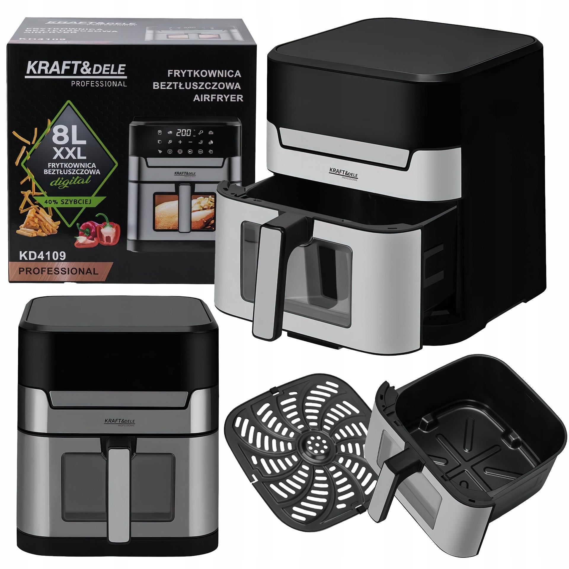 Frytkownica Beztłuszczowa LED AIRFRYER 8L 2200W XXL 10 Trybów Gotowania