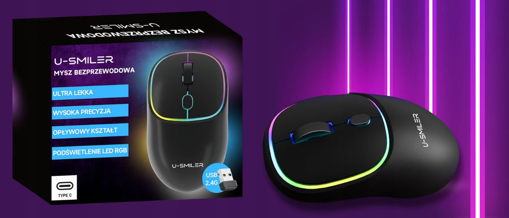 MYSZKA BEZPRZEWODOWA DO LAPTOPA MYSZ OPTYCZNA LED SLIM LEKKA CICHA U-SMILER
