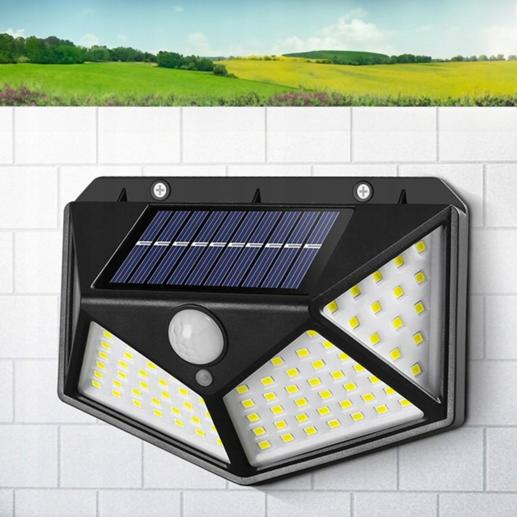 Lampa Solarna 100 Led Z Czujnikiem Zmierzchu Ruchu Elewacyjna Naścienna