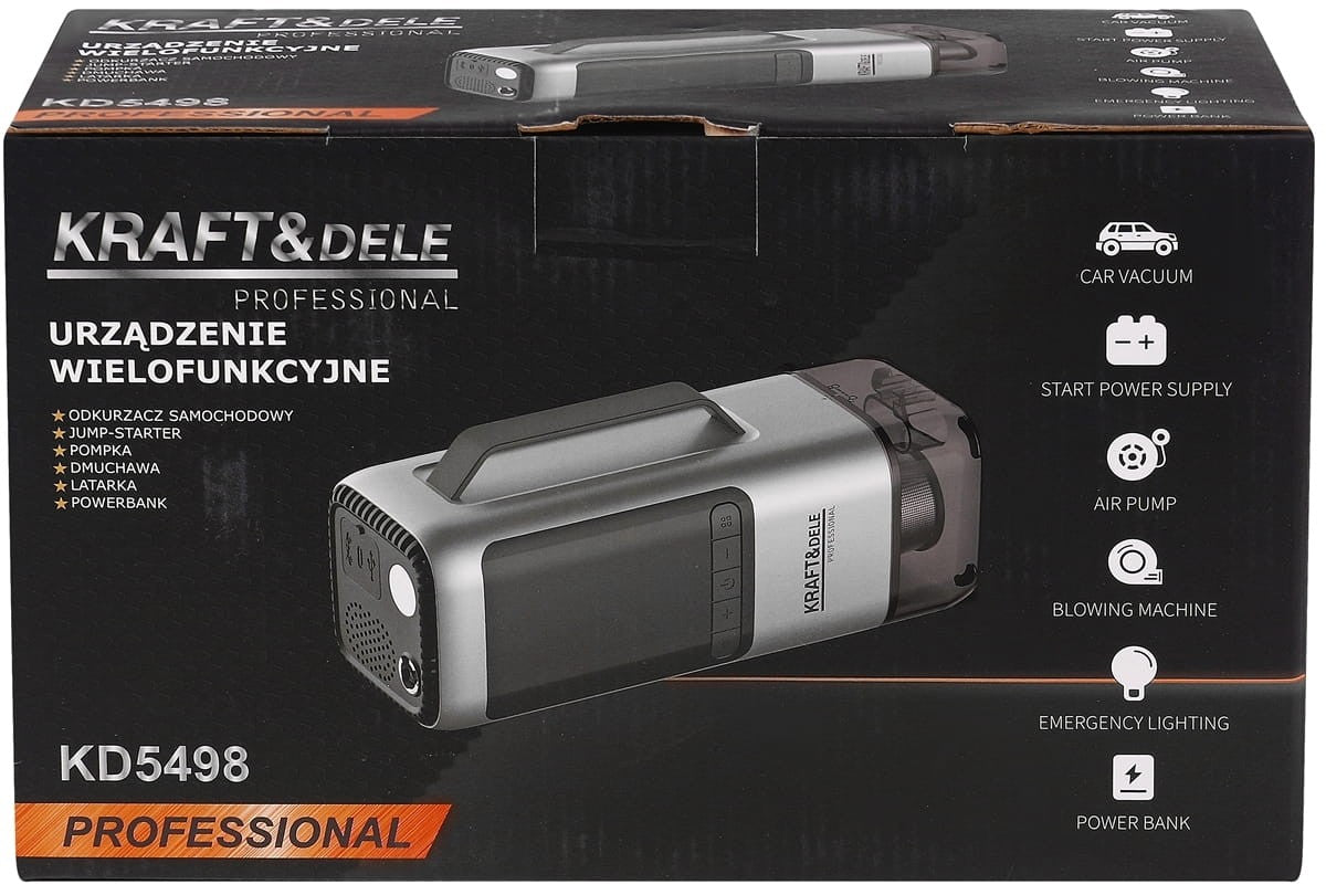 URZĄDZENIE WIELOFUNKCYJNE ODKURZACZ / JUMP-STARTER / POMPKA / DMUCHAWA / LATARKA / POWERBANK KD5498