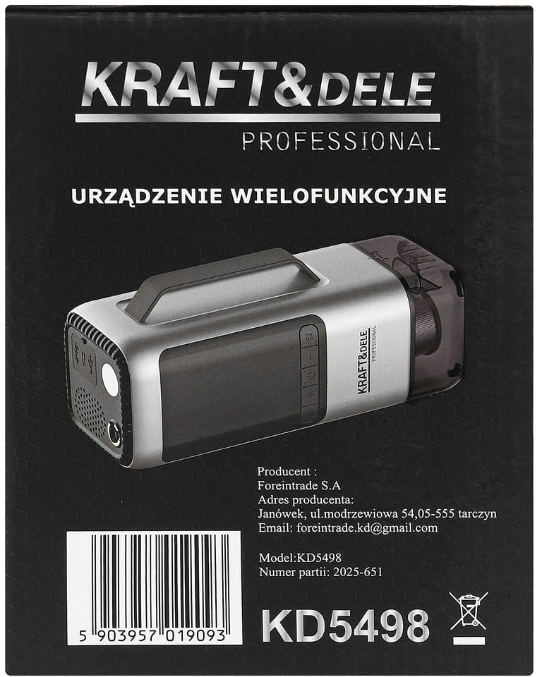 URZĄDZENIE WIELOFUNKCYJNE ODKURZACZ / JUMP-STARTER / POMPKA / DMUCHAWA / LATARKA / POWERBANK KD5498