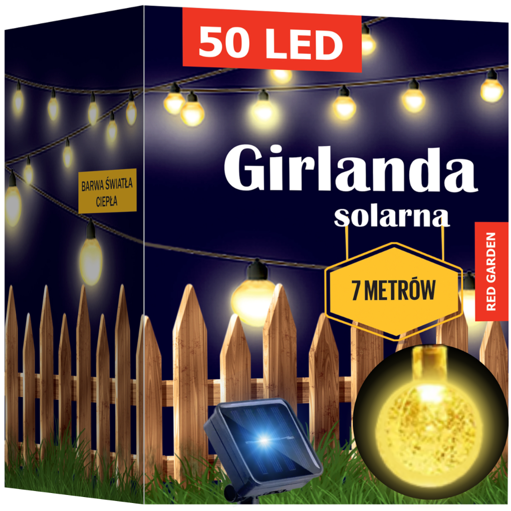 GIRLANDA SOLARNA OGRODOWA LAMPKI LED 50 ŻARÓWEK
