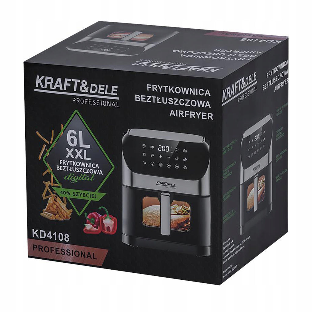 Frytkownica Beztłuszczowa LED AIRFRYER 6L 2000W XXL 10 Trybów Gotowania