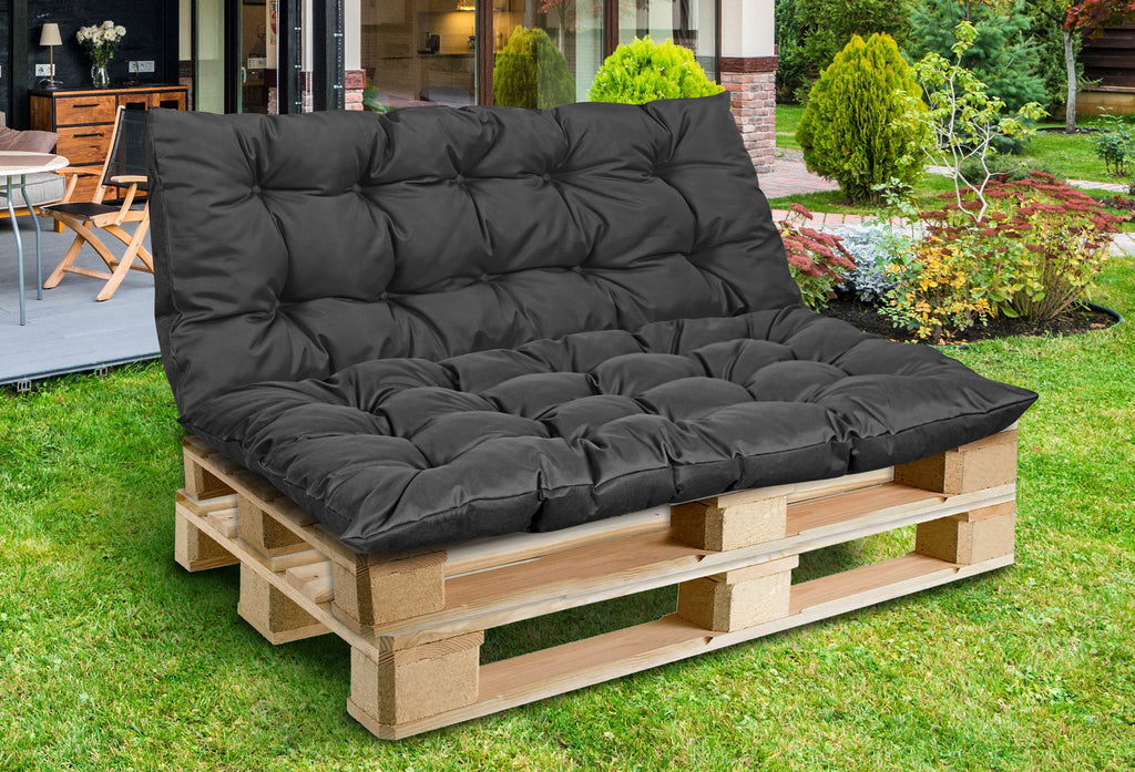 Zestaw Poduszka ogrodowa 120/80 cm + 120/40 cm na ławkę palety wodoodporna czarna