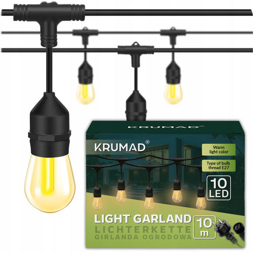 Girlanda Ogrodowa LED Świetlna Lampki Ogrodowe Łańcuch 10m xE27 Żarówka 1W