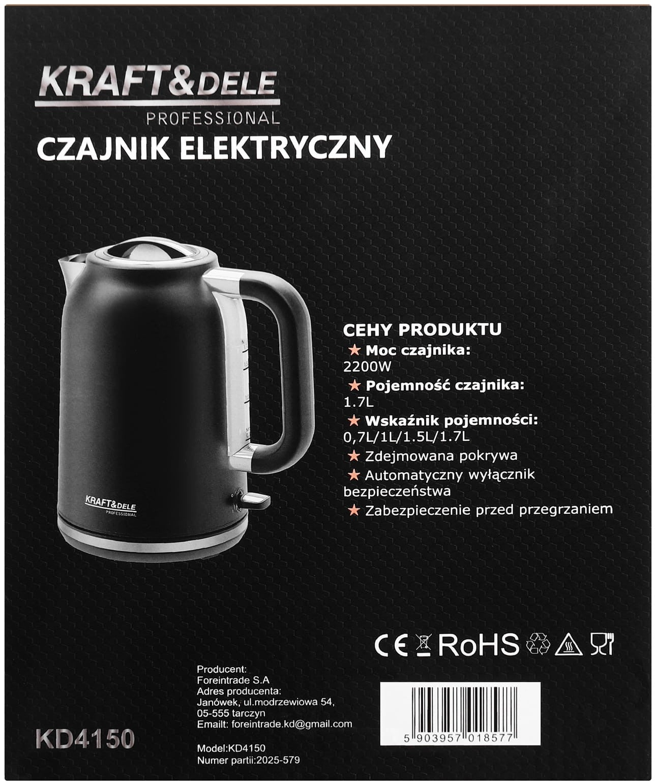 Czajnik Elektryczny 2200W 1,7L KD4150