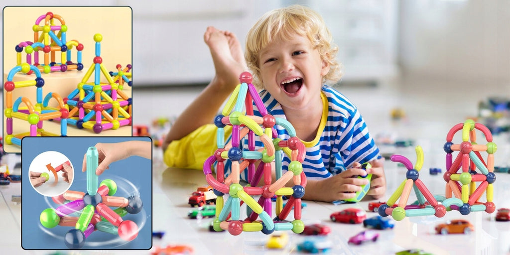 KLOCKI MAGNETYCZNE KONSTRUKCYJNE EDUKACYJNE DLA DZIECI DUŻE ELEMENTY 98 el