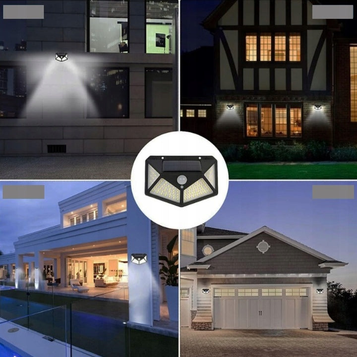 Lampa Solarna 100 Led Z Czujnikiem Zmierzchu Ruchu Elewacyjna Naścienna