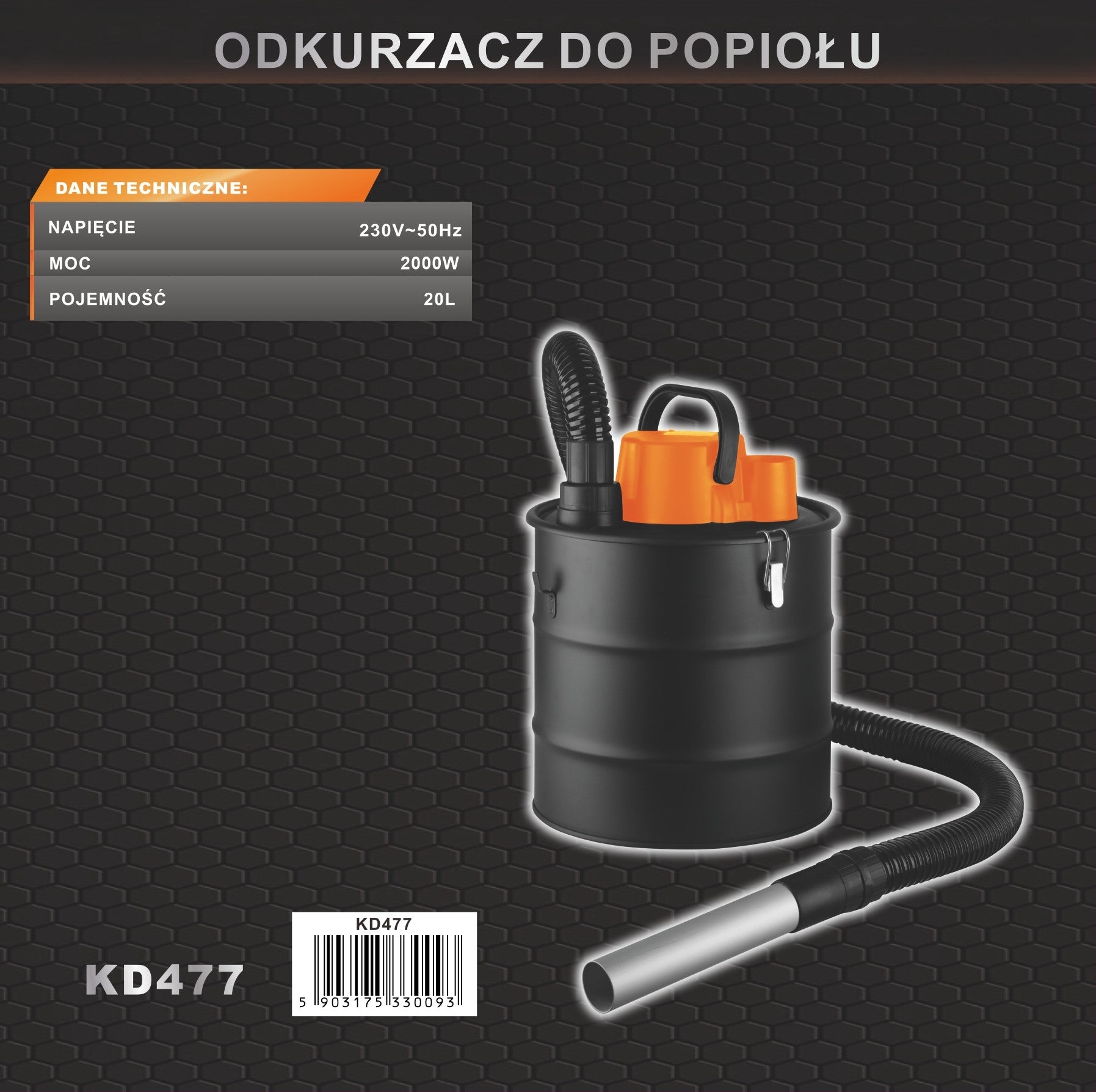 Odkurzacz do popiołu 2000W 20L KD477