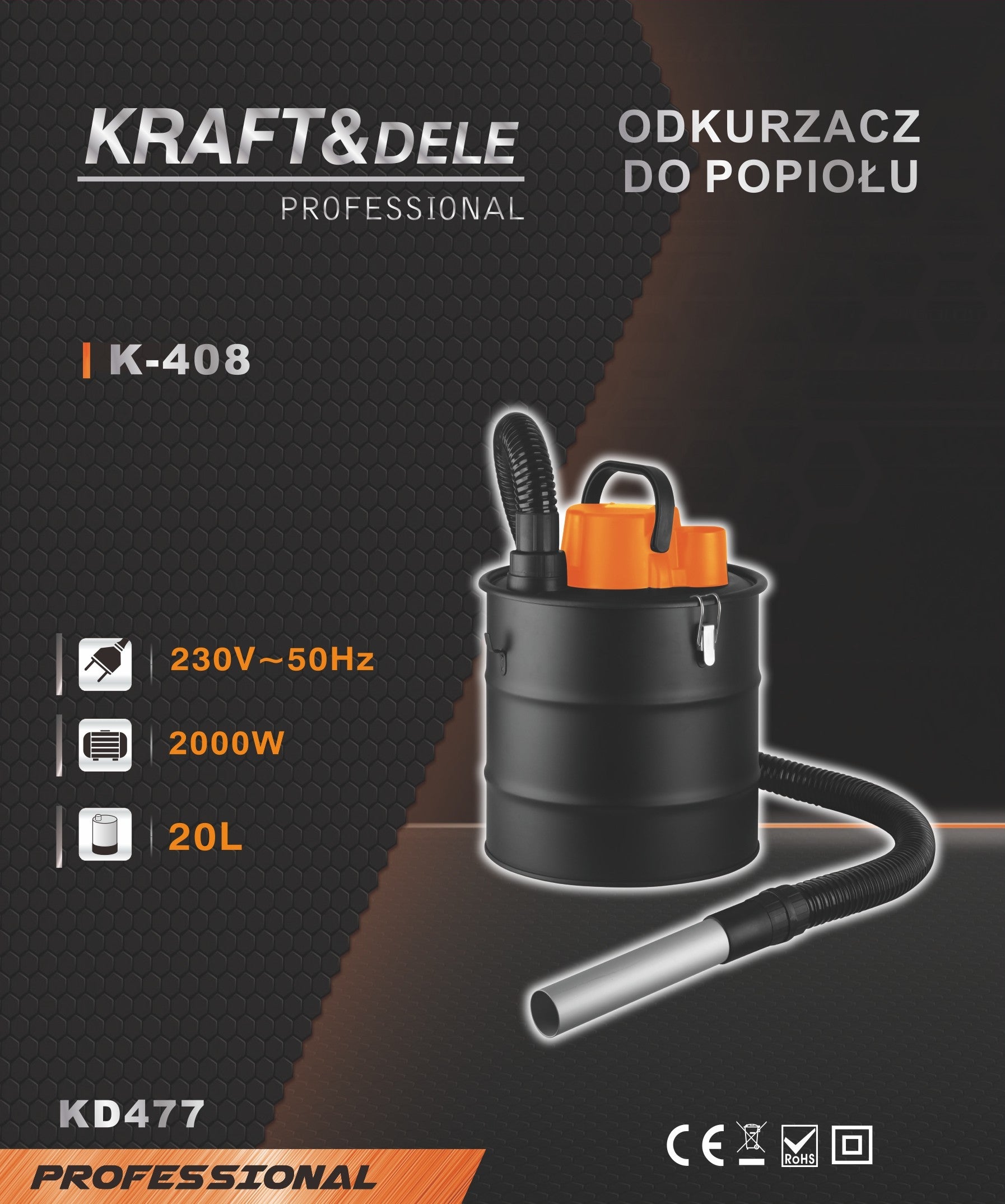 Odkurzacz do popiołu 2000W 20L KD477