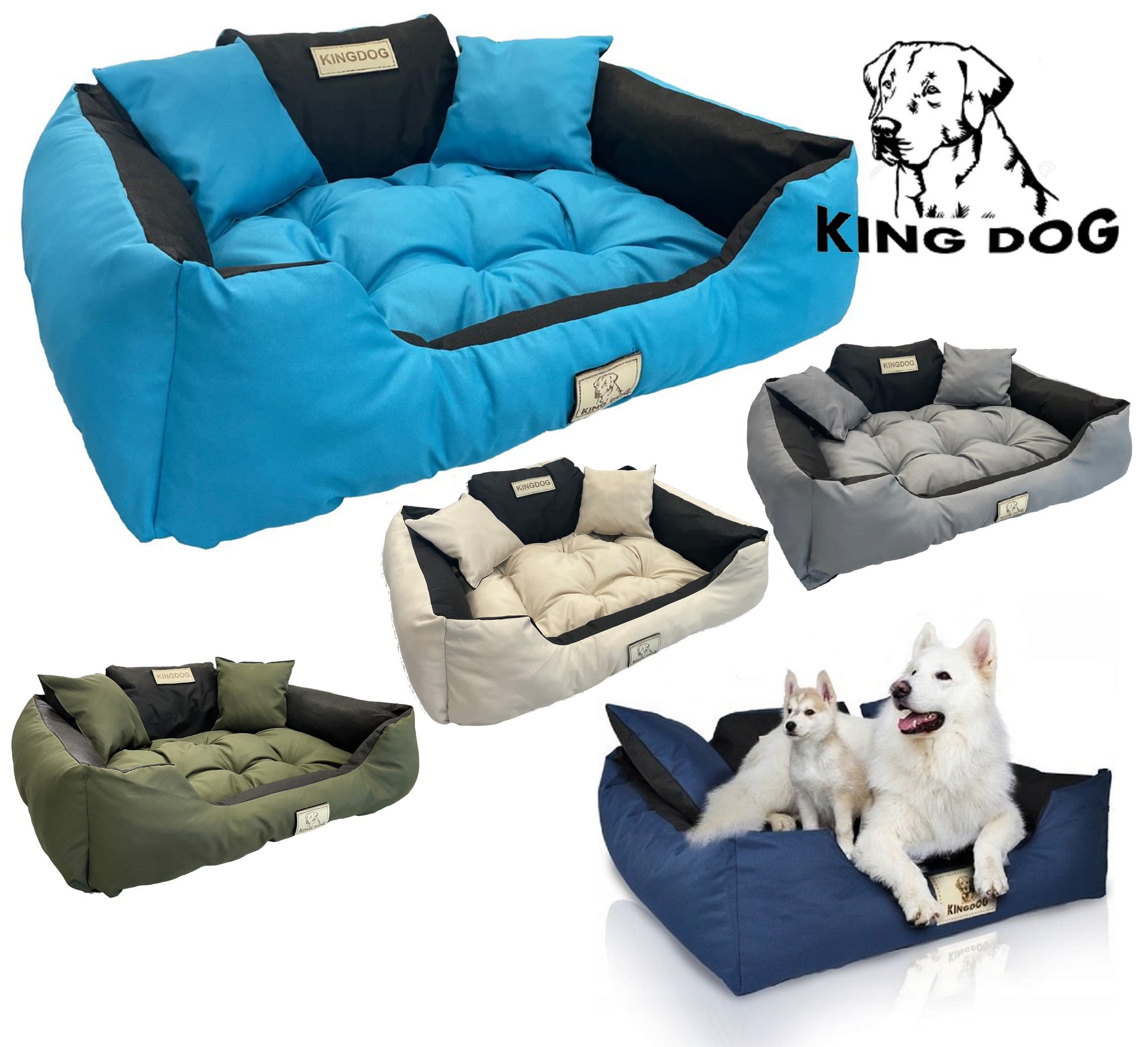 Legowisko dla psa kojec KINGDOG 55x45 cm personalizowane wodoodporne niebieskie