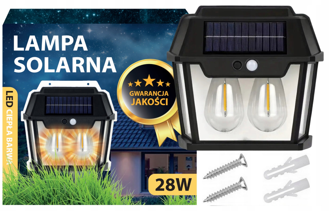 Lampa Solarna Latarnia Z Czujnikiem Zmierzchu Ruchu Elewacyjna Kinkiet