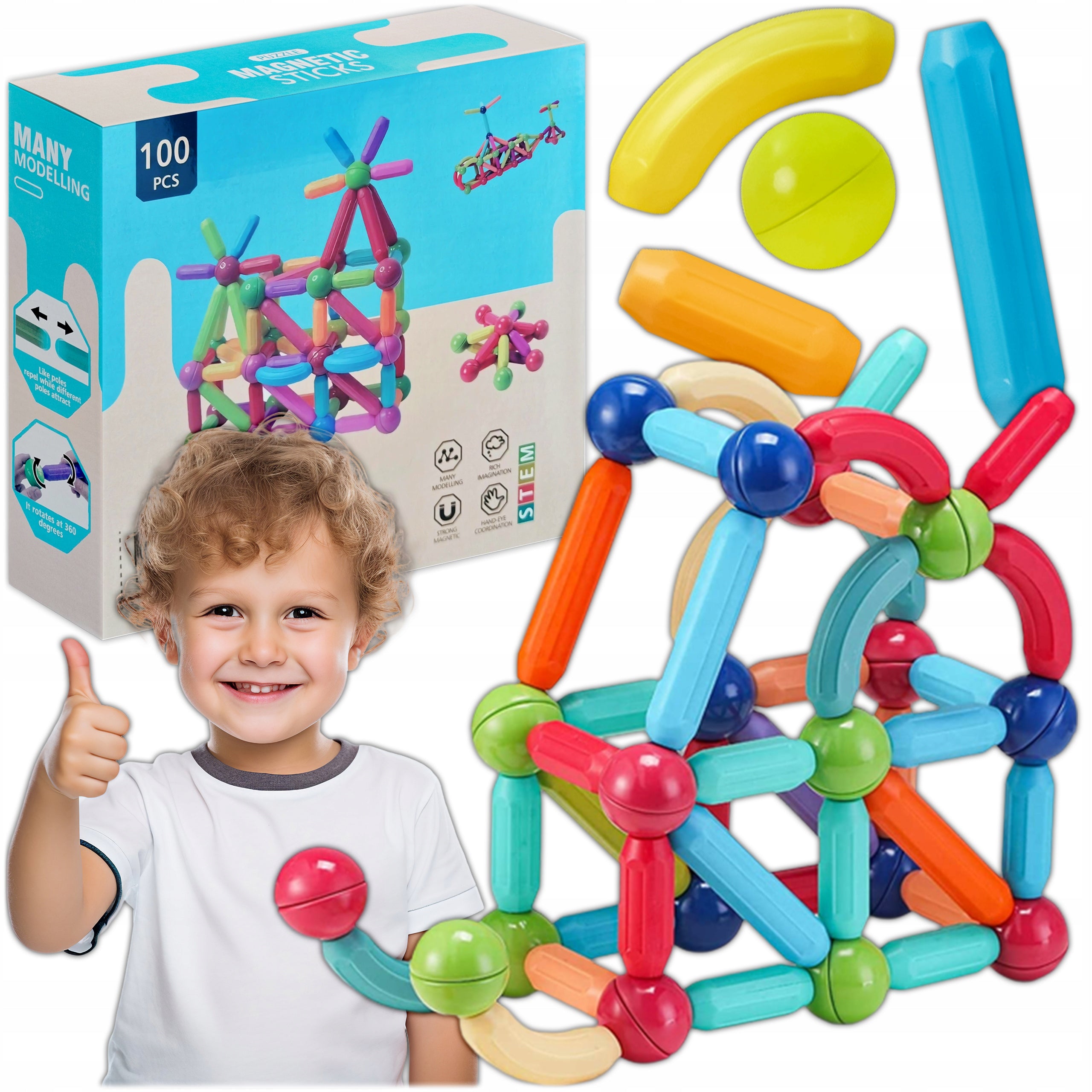 Klocki Magnetyczne Konstrukcyjne Edukacyjne Dla Dzieci Stick Patyczki 100El