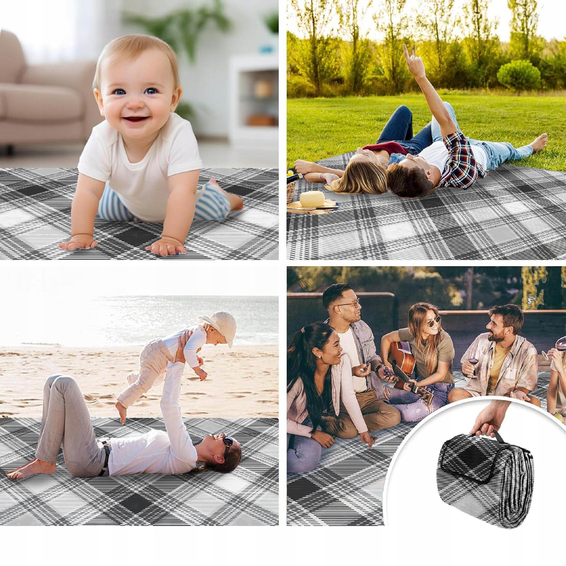 KOC PIKNIKOWY 200x200 PLAŻOWY 3 WARSTWY Z IZOLACJĄ WODOODPORNY Z UCHWYTEM