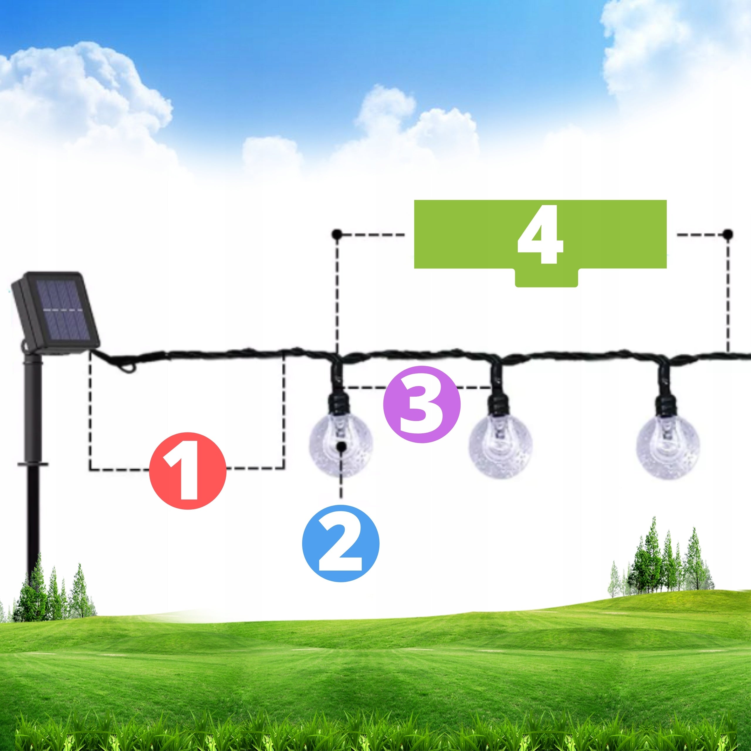 GIRLANDA SOLARNA OGRODOWA LAMPKI LED 50 ŻARÓWEK