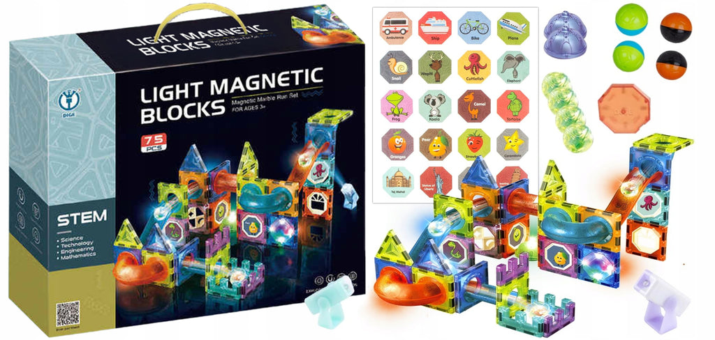 Klocki Magnetyczne Świecące Konstrukcyjne Edukacyjne Dla Dzieci Tor 75elem