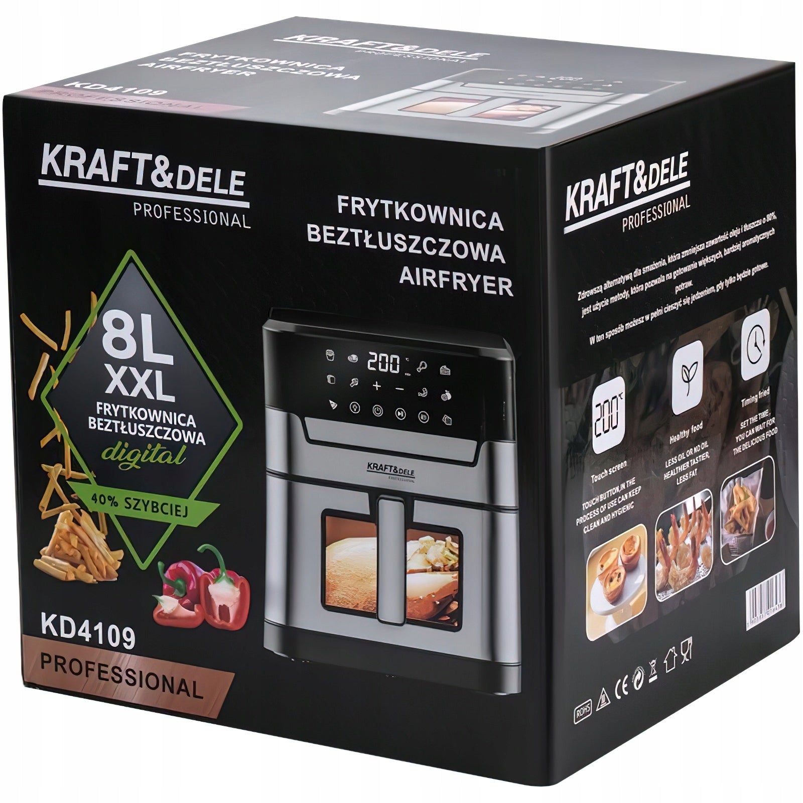 Frytkownica Beztłuszczowa LED AIRFRYER 8L 2200W XXL 10 Trybów Gotowania