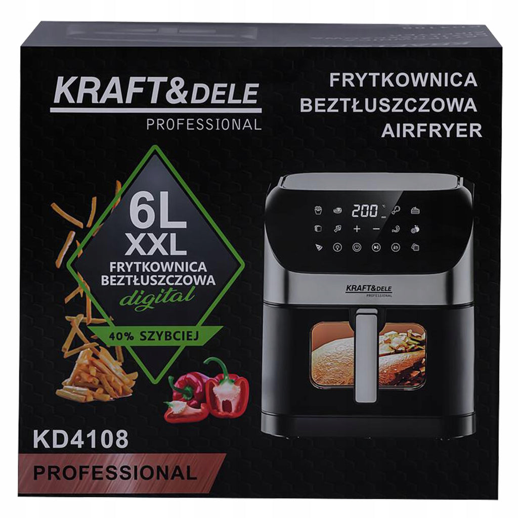 Frytkownica Beztłuszczowa LED AIRFRYER 6L 2000W XXL 10 Trybów Gotowania