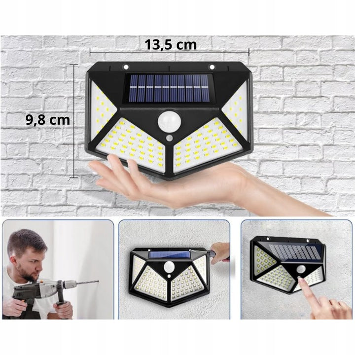 Lampa Solarna 100 Led Z Czujnikiem Zmierzchu Ruchu Elewacyjna Naścienna