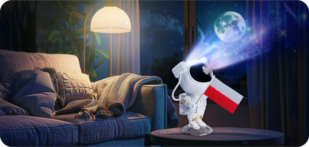 PROJEKTOR GWIAZD LAMPKA NOCNA LED ASTRONAUTA DLA DZIECI RZUTNIK PILOT 5 GEN