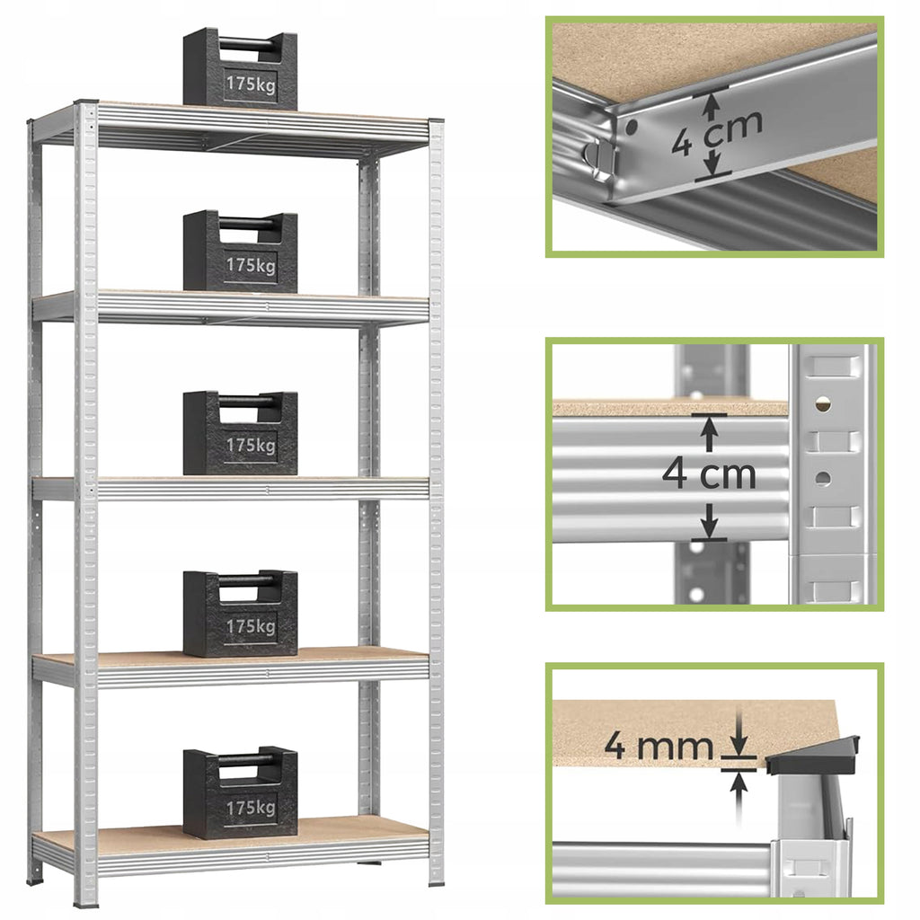 REGAŁ MAGAZYNOWY METALOWY DO GARAŻU PIWNICY 5 PÓŁEK 180x90x40 cm 875 kg