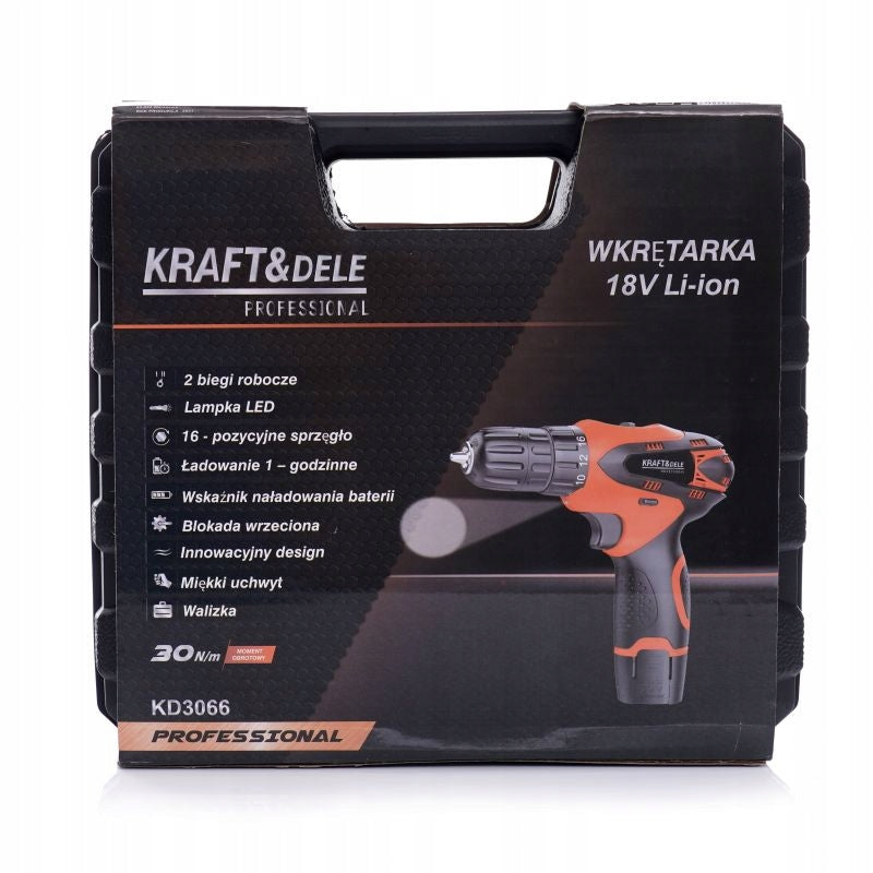 WKRĘTARKA WIERTARKA AKUMULATOROWA 18V 1300mAh LED WALIZKA KD3066
