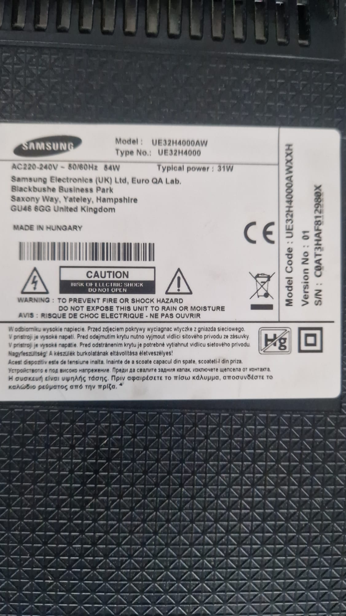 telewizor samsung 32 Led ue32h4000– Sprawny, bez pilota/nóżek