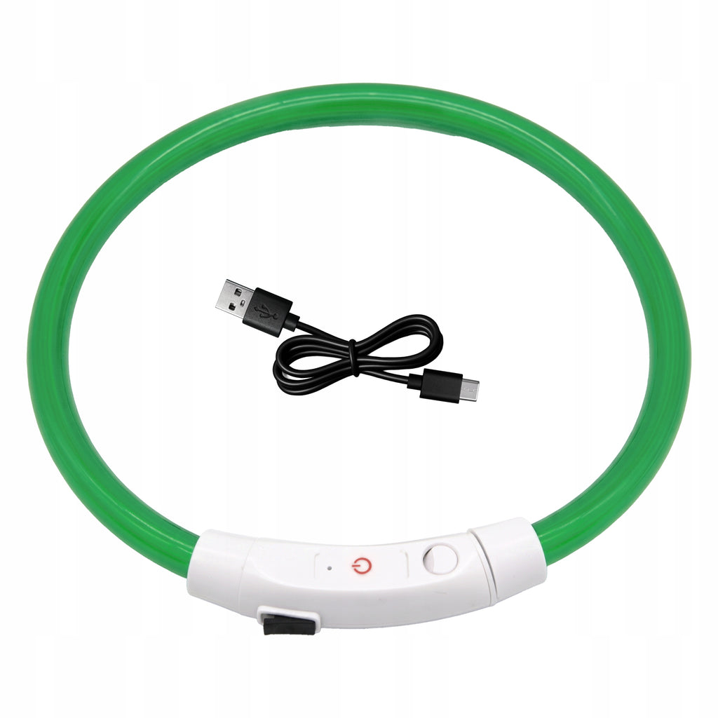 ŚWIECĄCA OBROŻA DLA PSA ZIELONA LED USB 3 TRYBY ŚWIECENIA REGULOWANA NEON