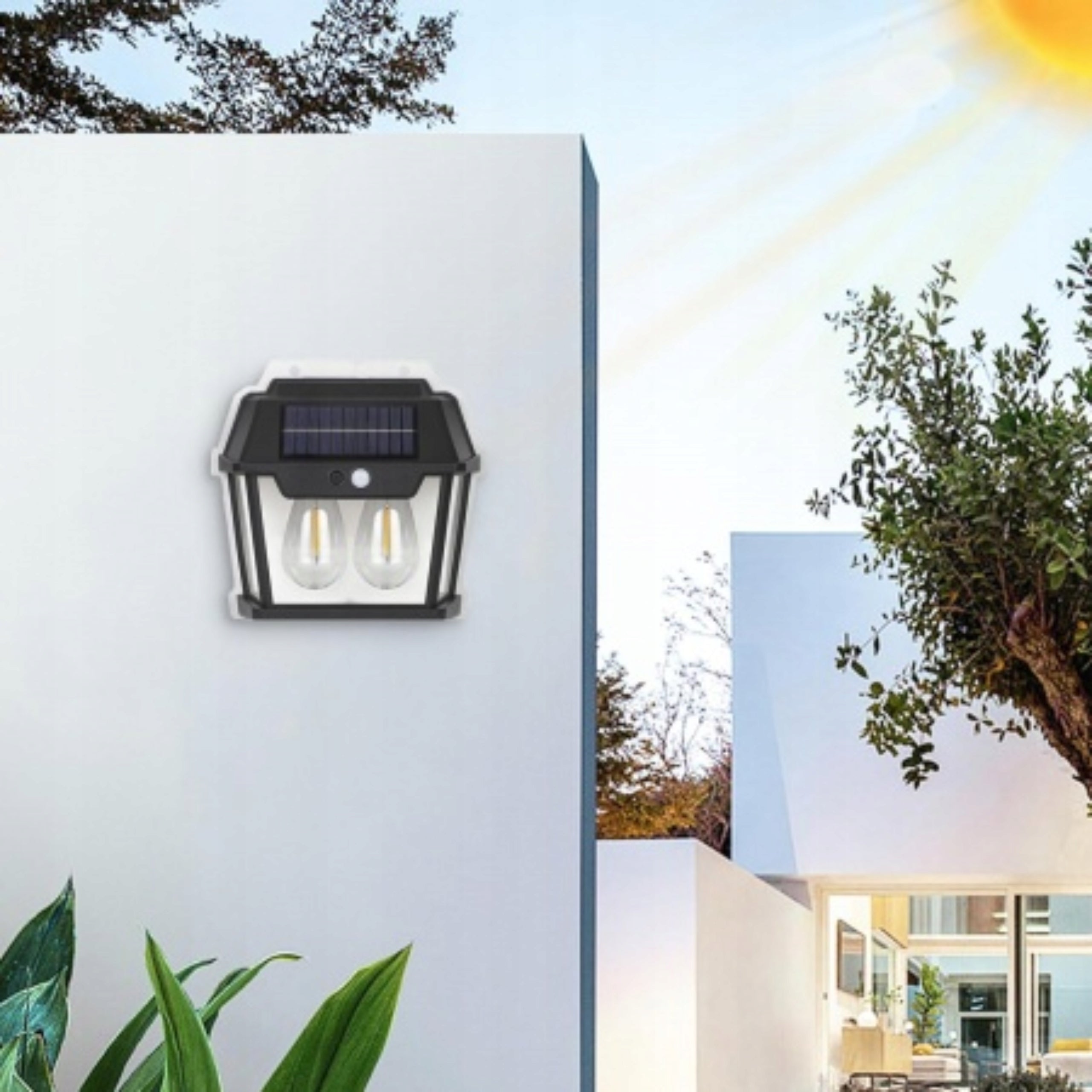 Lampa Solarna Latarnia Z Czujnikiem Zmierzchu Ruchu Elewacyjna Kinkiet