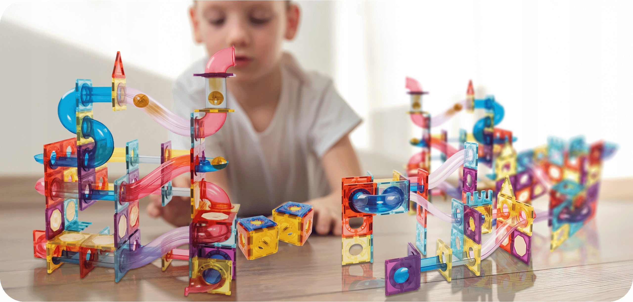 KLOCKI MAGNETYCZNE ŚWIECĄCE KONSTRUKCYJNE EDUKACYJNE DLA DZIECI TOR 106 EL