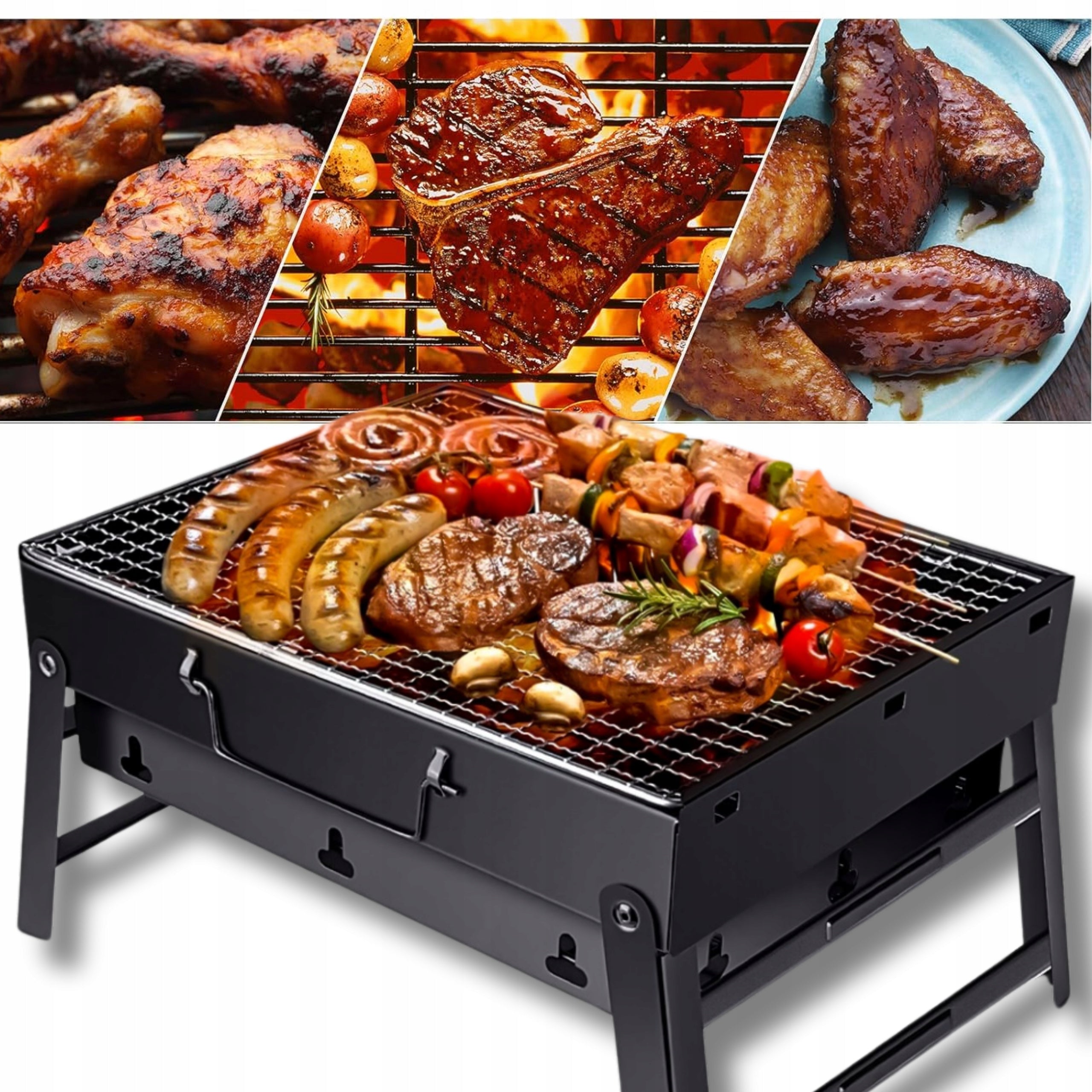 GRILL TURYSTYCZNY PRZENOŚNY WĘGLOWY SKŁADANY BBQ KEMPINGOWY WALIZKA GRIL