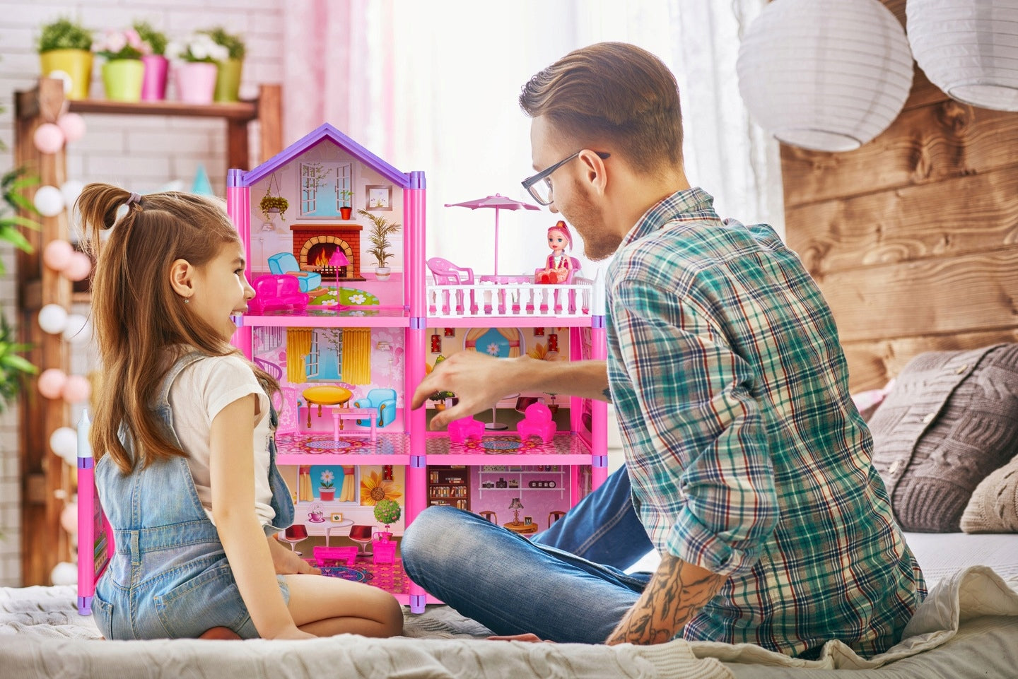 DOMEK DLA LALEK DUŻY MEBLE LALECZKI AKCESORIA PIĘTROWY 129 ELEMENTÓW