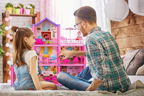 DOMEK DLA LALEK DUŻY MEBLE LALECZKI AKCESORIA PIĘTROWY 129 ELEMENTÓW