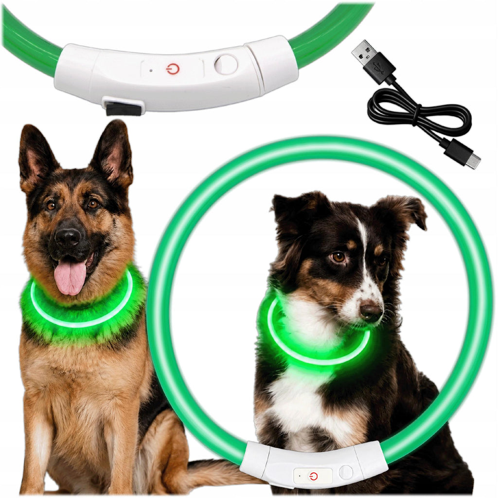ŚWIECĄCA OBROŻA DLA PSA ZIELONA LED USB 3 TRYBY ŚWIECENIA REGULOWANA NEON