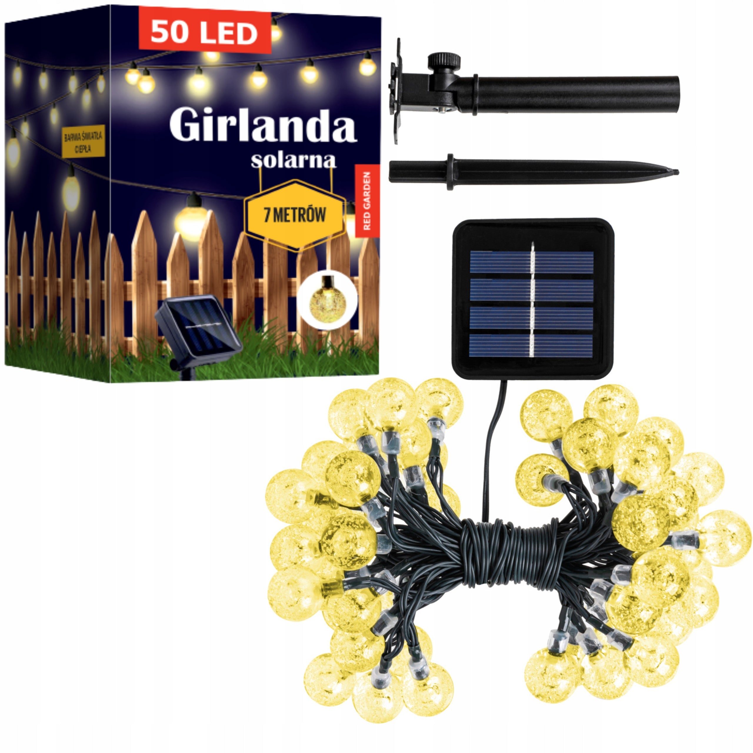GIRLANDA SOLARNA OGRODOWA LAMPKI LED 50 ŻARÓWEK