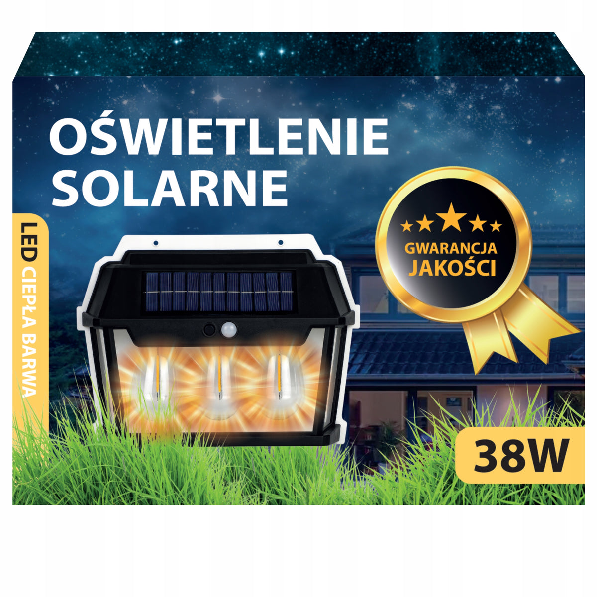 Lampa Solarna Latarnia Z Czujnikiem Zmierzchu Ruchu Elewacyjna Kinkiet 38W