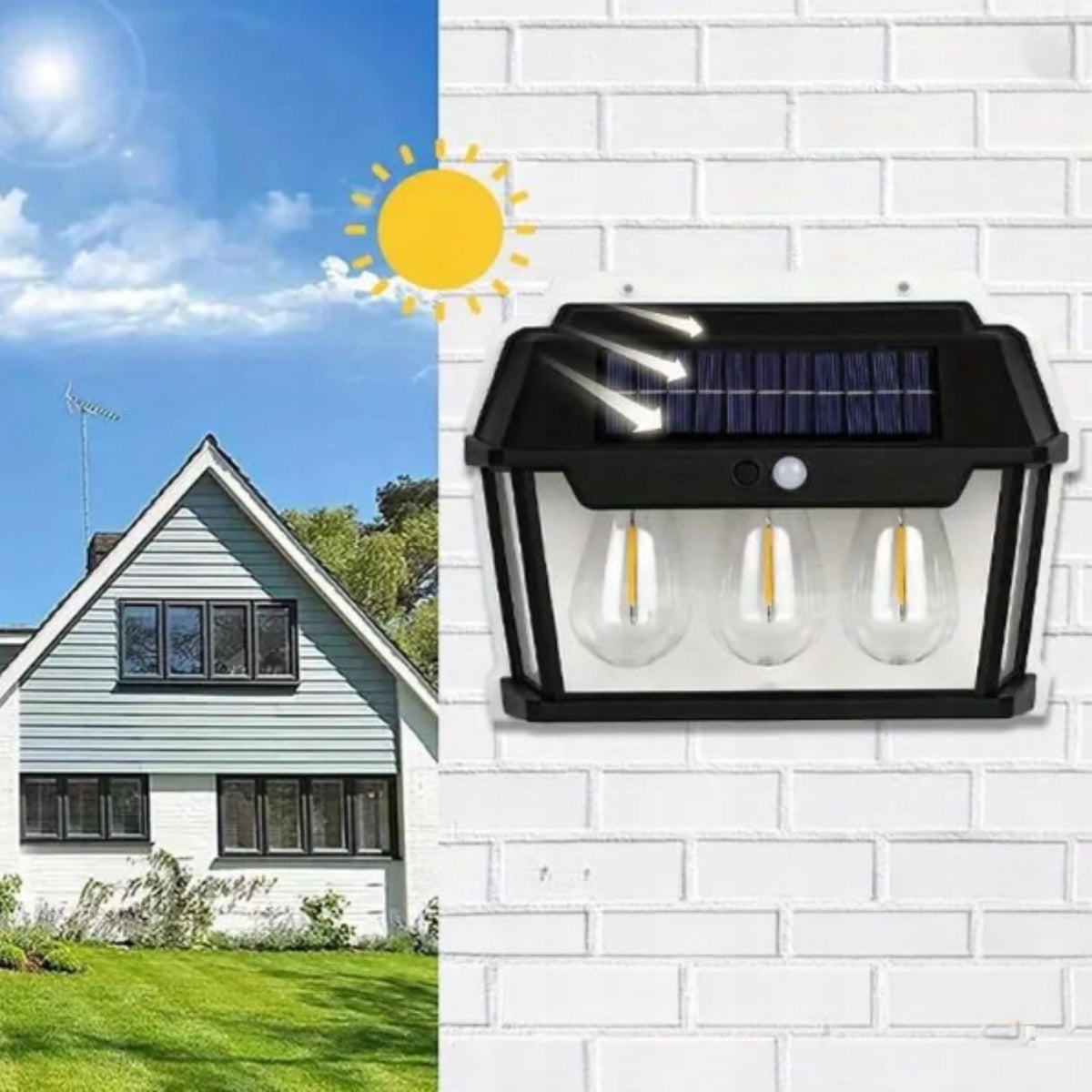 Lampa Solarna Latarnia Z Czujnikiem Zmierzchu Ruchu Elewacyjna Kinkiet 38W