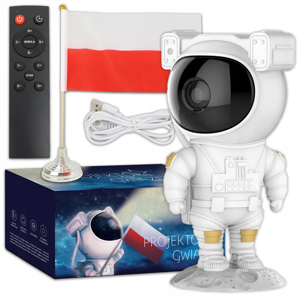 PROJEKTOR GWIAZD LAMPKA NOCNA LED ASTRONAUTA DLA DZIECI RZUTNIK PILOT 5 GEN