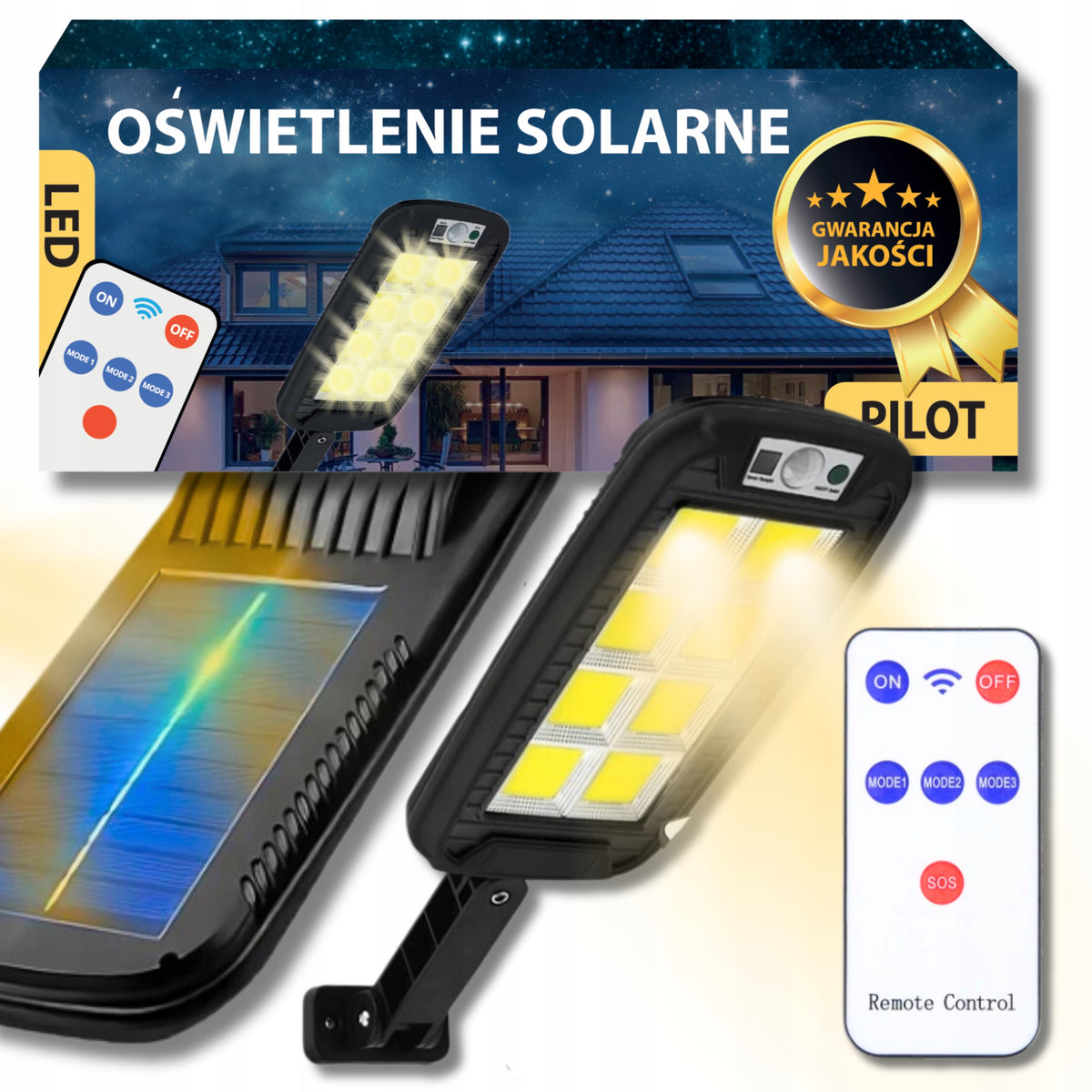 Lampa Solarna Led Z Czujnikiem Ruchu I Zmierzchu Zewnętrzna + Pilot