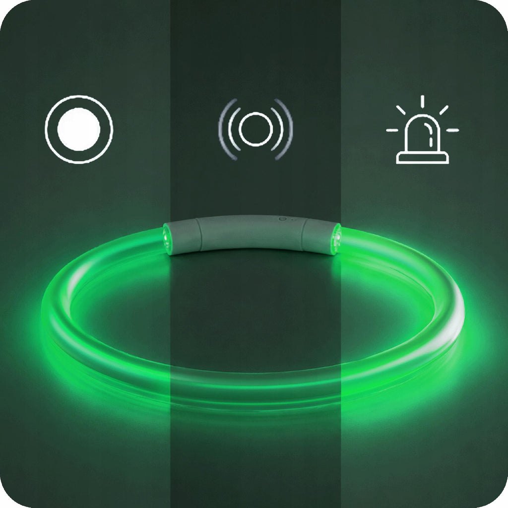 ŚWIECĄCA OBROŻA DLA PSA ZIELONA LED USB 3 TRYBY ŚWIECENIA REGULOWANA NEON